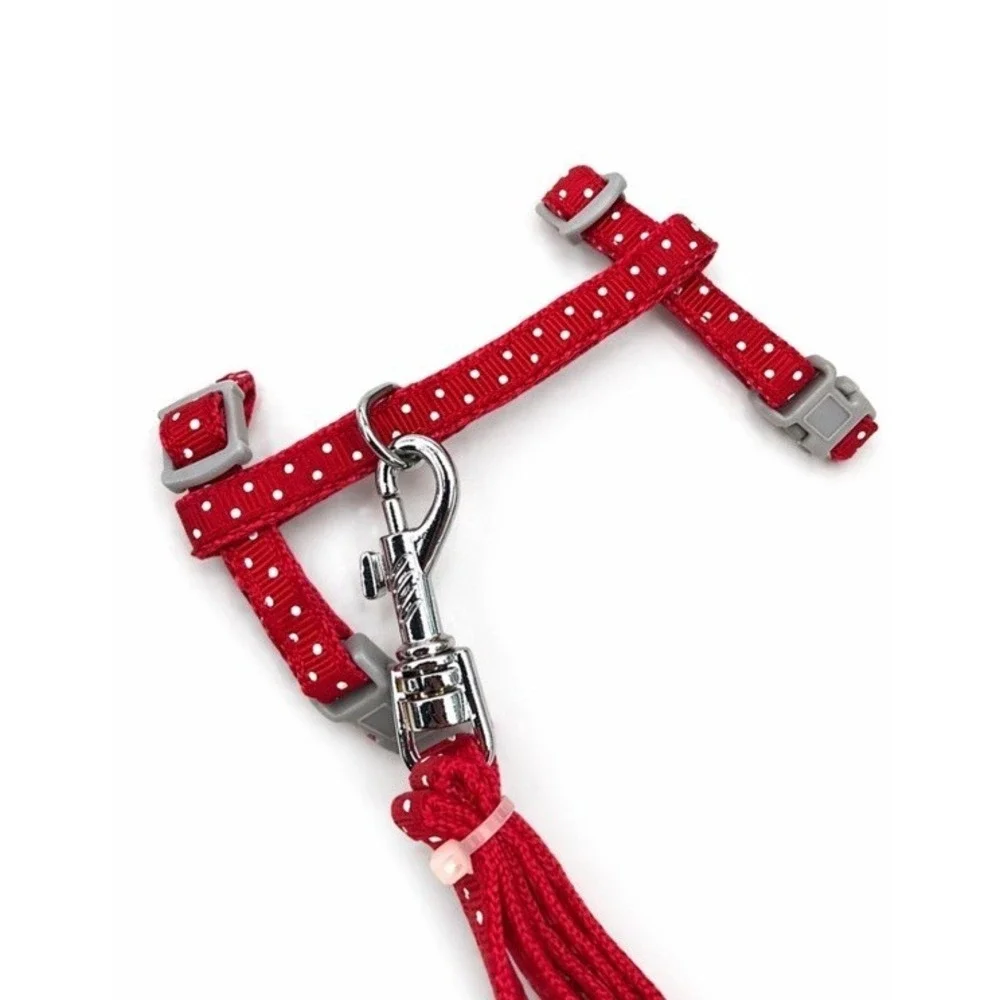 Hand In Hand Cat Harness Leash Set Small Red Polka Dot Adjustable NEW